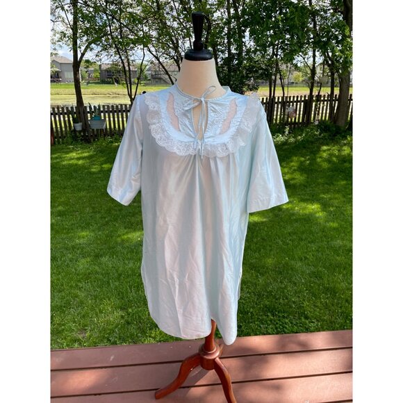 Vintage Stardust Light Blue Nightgown With Lace Collar & Tie Neck Detail Womens - Picture 1 of 7